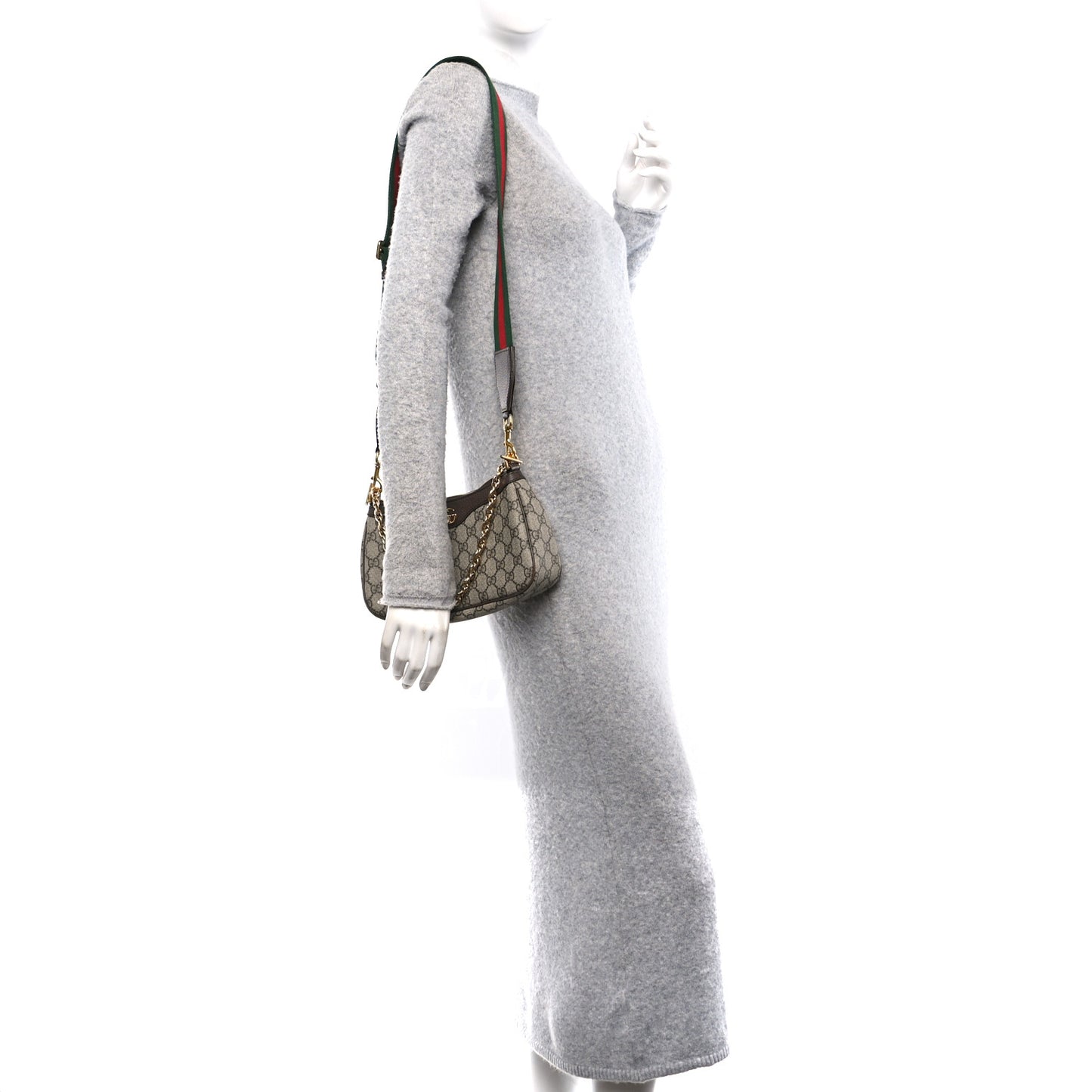 GG Supreme Monogram Textured Dollar Calfskin Web Small Ophidia GG Handbag Beige Ebony New Acero