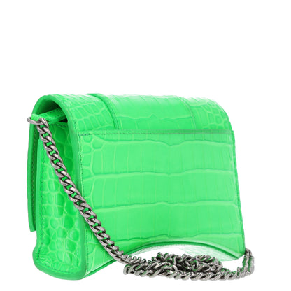 Balenciaga Shiny Calfskin Strass Crocodile Embossed Hourglass Chain Bag Fluo Green 3 of 10