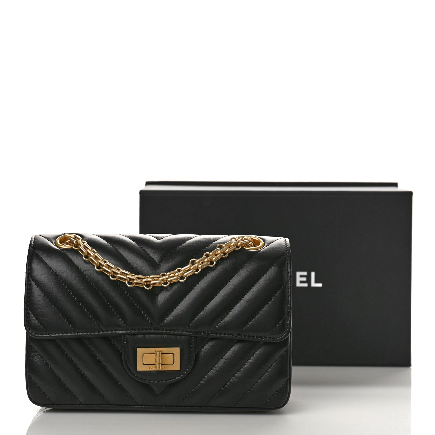 Chanel Aged Calfskin Chevron Quilted 2.55 Reissue Mini Flap Black 10 of 10