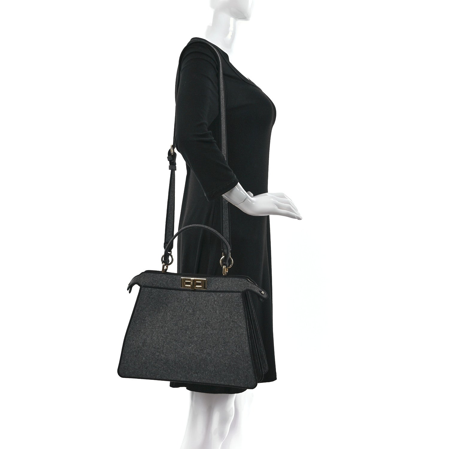 Fendi Melange Flannel Satin Threaded Edge Medium Peekaboo I SEE U Satchel Grigio Bois de Rose 2 of 11