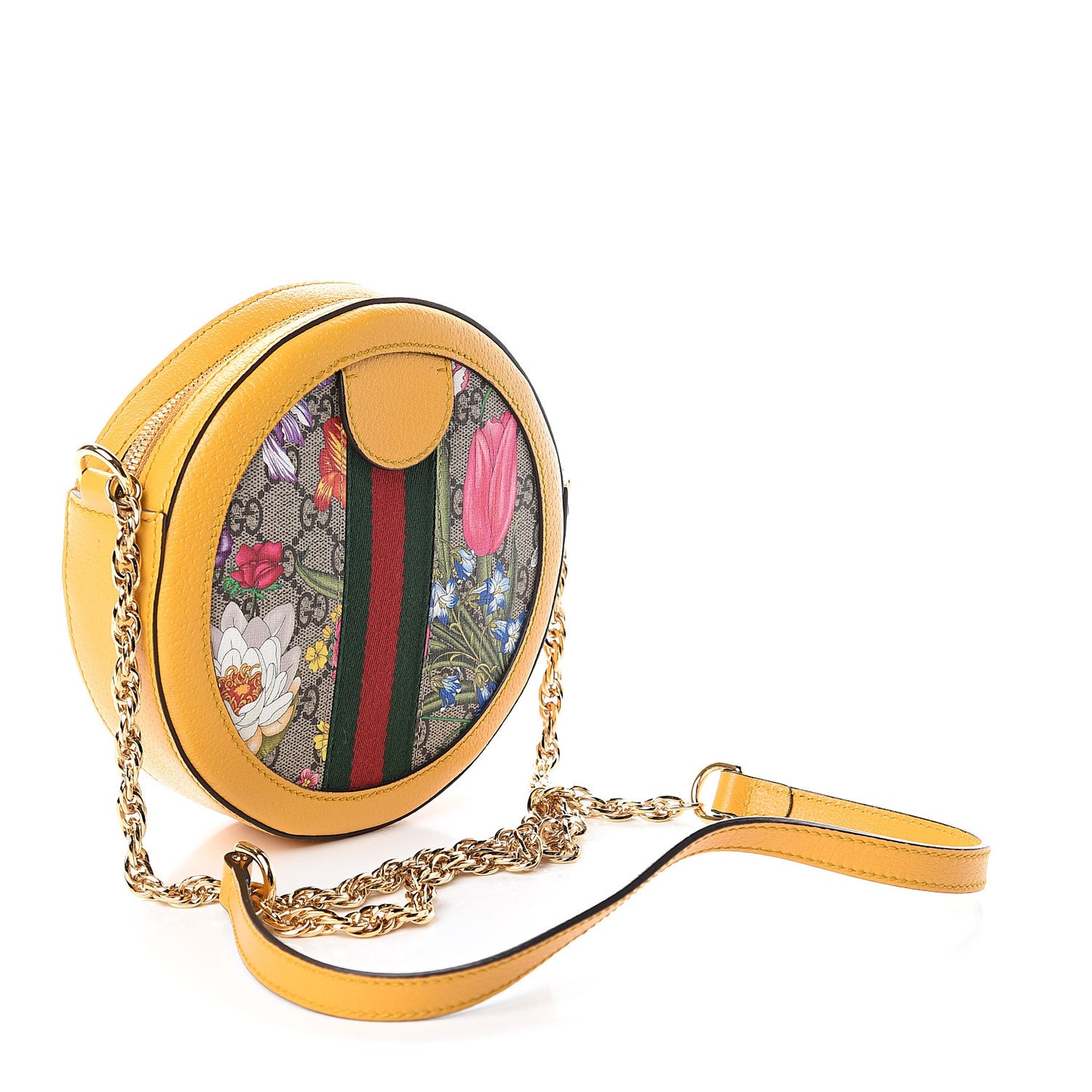 GG Supreme Monogram Flora Web Mini Ophidia Round Shoulder Bag Beige Multicolor Crop