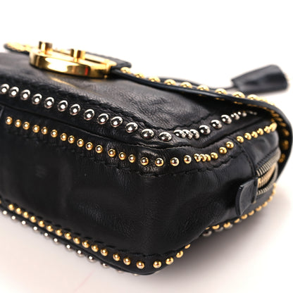 Prada Glace Calf Studded Pushlock Chain Shoulder Bag Black 9 of 9