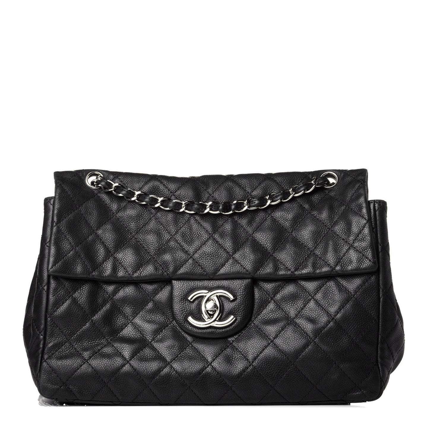 Washed Caviar Quilted Maxi Single Flap Black