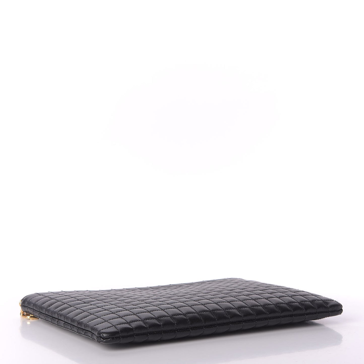 Calfskin Quilted C Charm Pouch Black