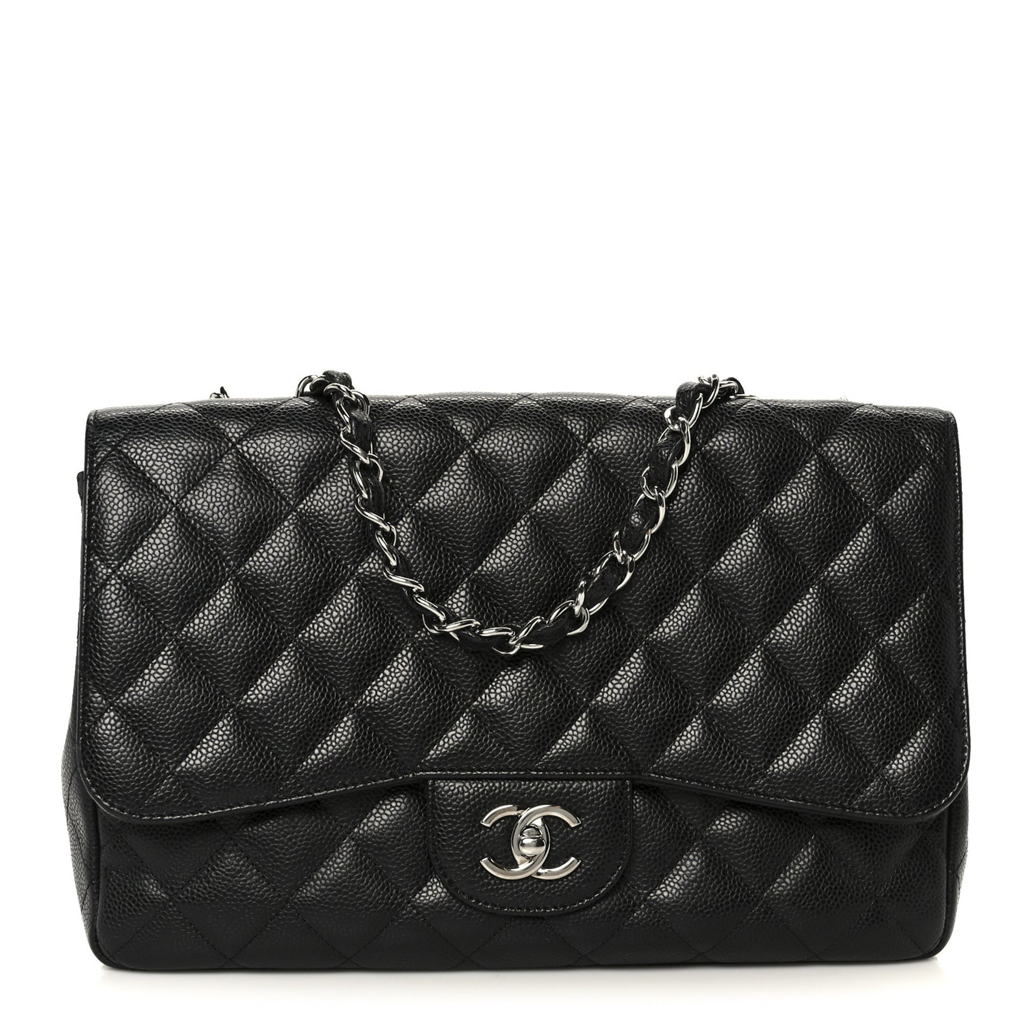 Caviar Quilted Jumbo Double Flap Black