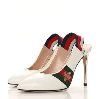 Gucci Malaga Kid Web Sylvie High Heel Slingback Pumps 37 White 3 of 7