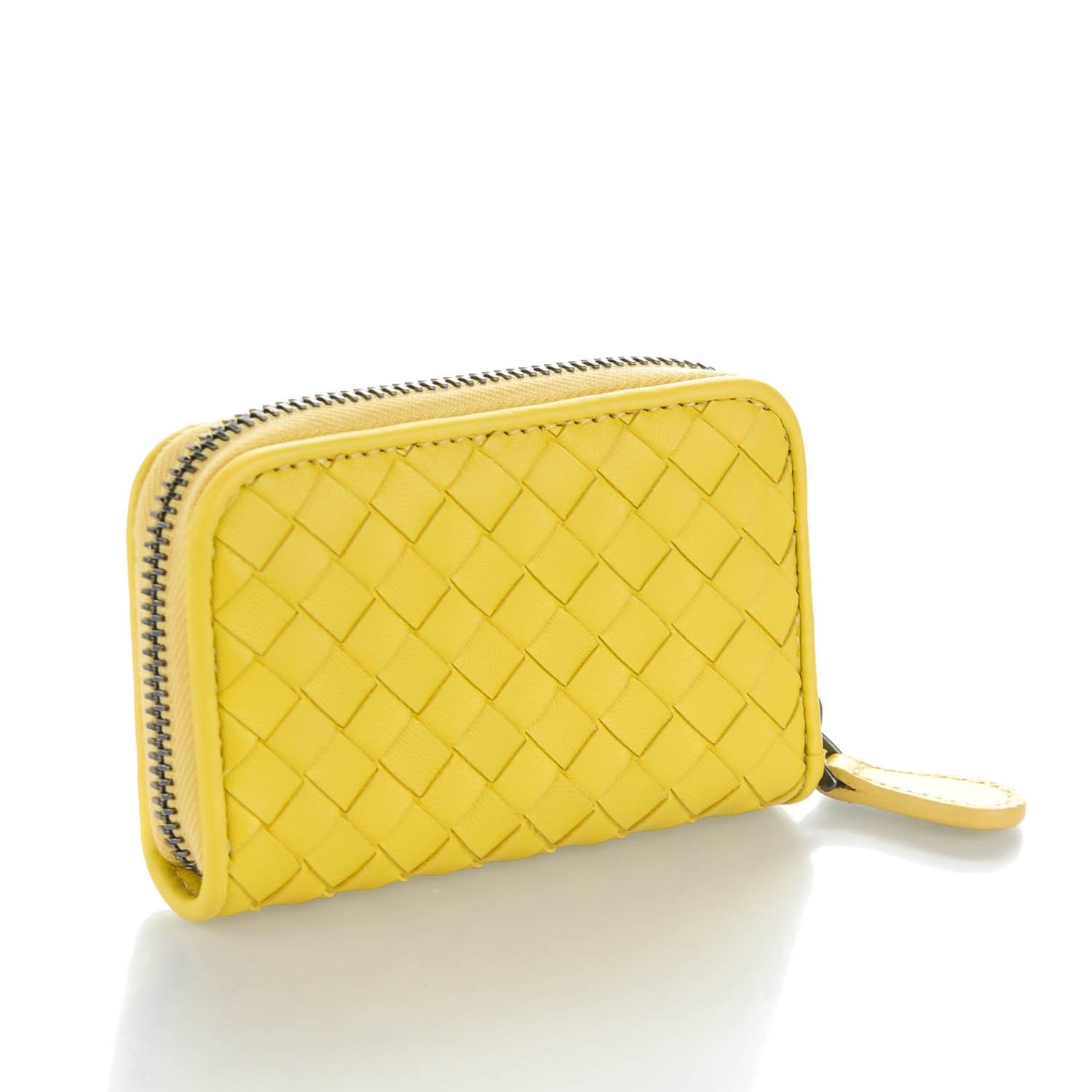 Bottega Veneta Nappa Intreccoato Zip Around Coin Purse New Chartreuse 3 of 8