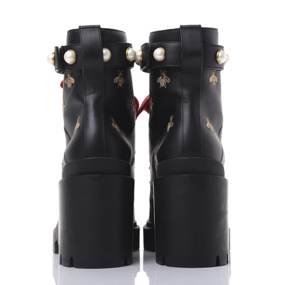 Gucci Calfskin Embroidered Lace Up Combat Ankle Boots 39.5 Black 5 of 11