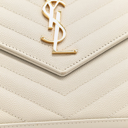 Saint Laurent Grain De Poudre Matelasse Chevron Monogram Chain Wallet White 12 of 14