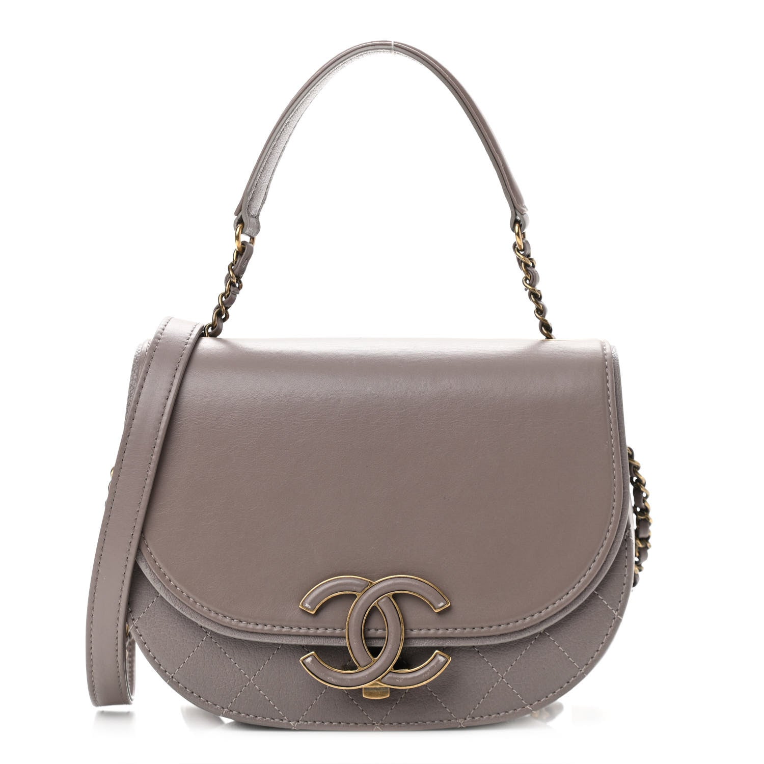 Chanel Shiny Calfskin Goatskin Quilted Small Coco Curve Messenger Flap Grey 1 of 12