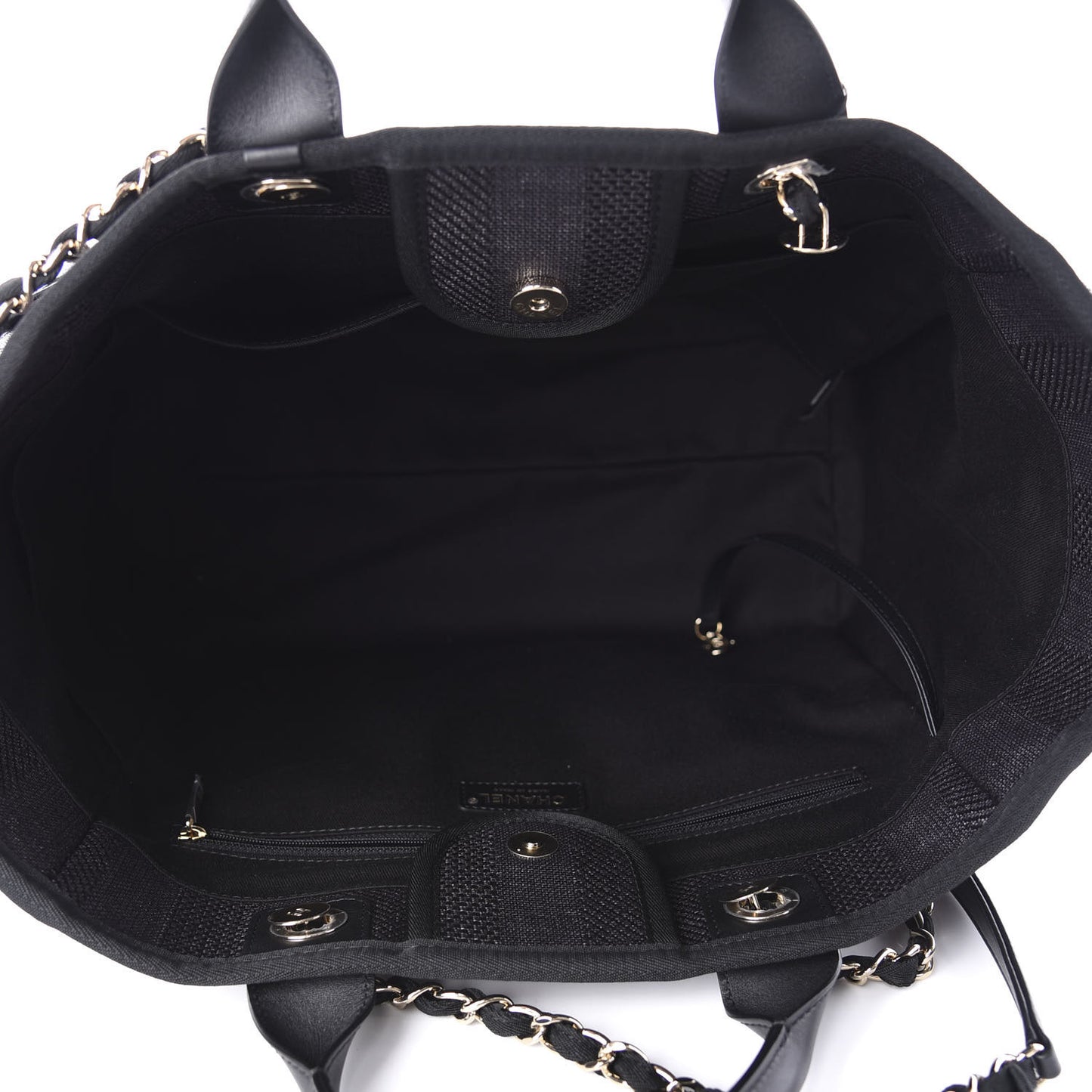 Mixed Fibers Calfskin Striped Medium Deauville Tote Black