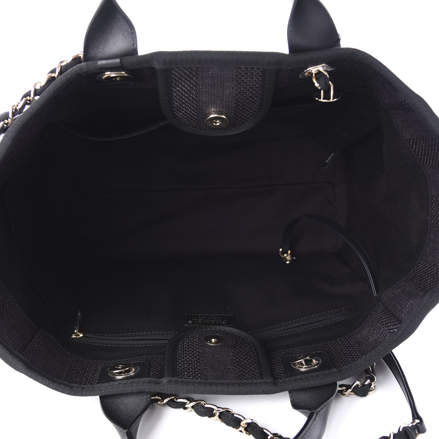 Chanel Mixed Fibers Calfskin Striped Medium Deauville Tote Black 5 of 10