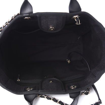 Chanel Mixed Fibers Calfskin Striped Medium Deauville Tote Black 5 of 10