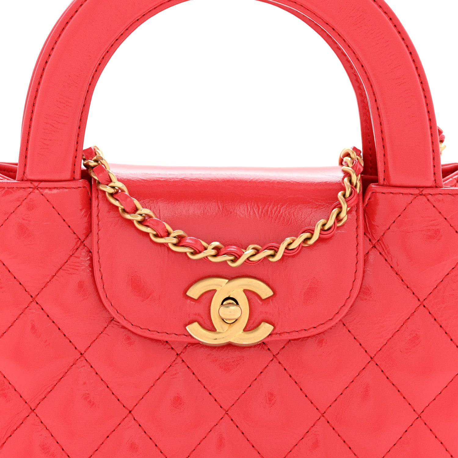 Chanel Shiny Aged Calfskin Quilted Nano Kelly Shopper Red 8 of 13