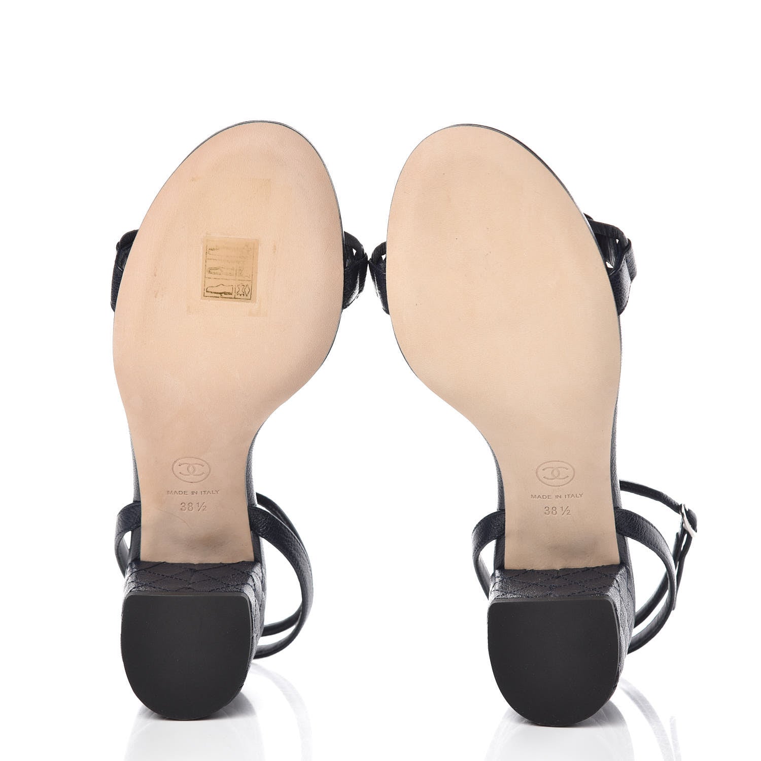 Chanel Grained Calfskin Quilted Sandals 38.5 Navy Blue 5 of 9
