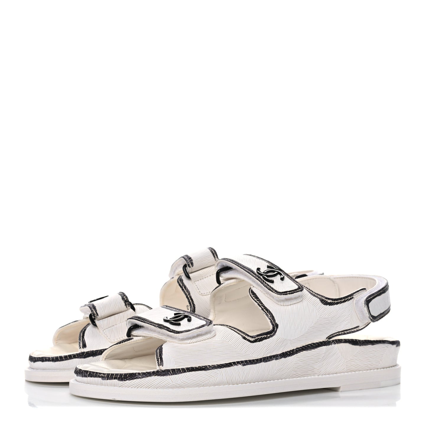 Calfskin Printed Velcro Dad Sandals 38 White Black