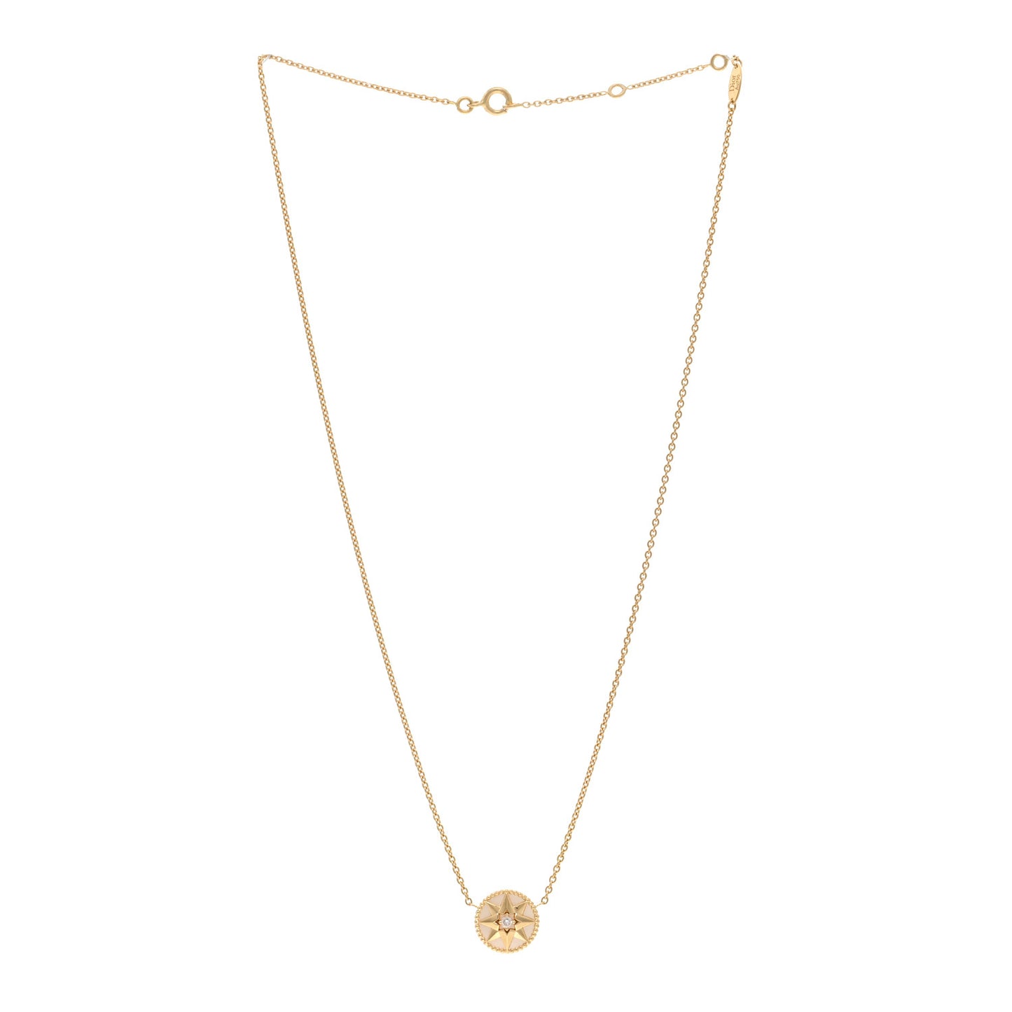 18K Yellow Gold Diamond Mother of Pearl Rose Des Vents Necklace