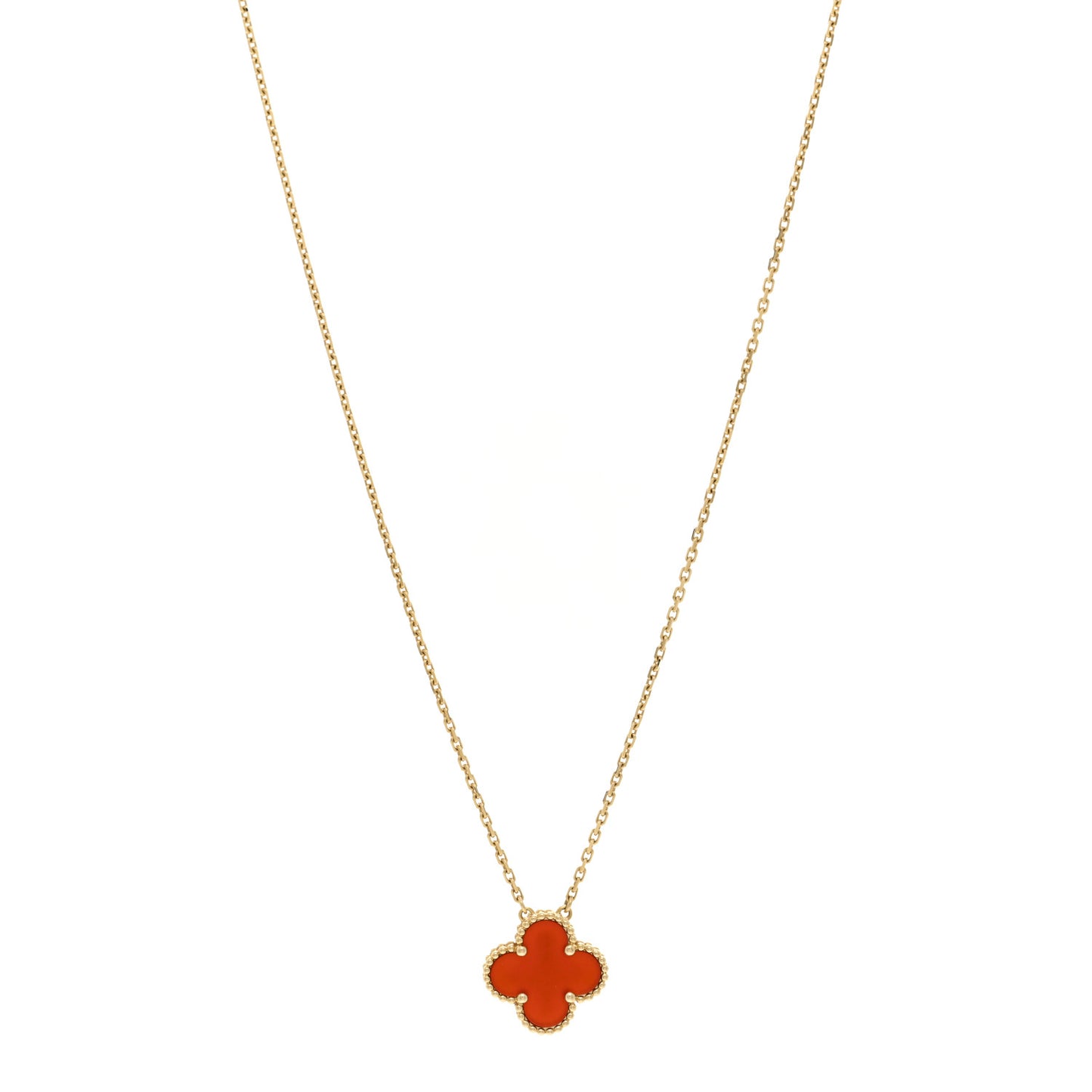 18K Yellow Gold Carnelian Vintage Alhambra Pendant Necklace