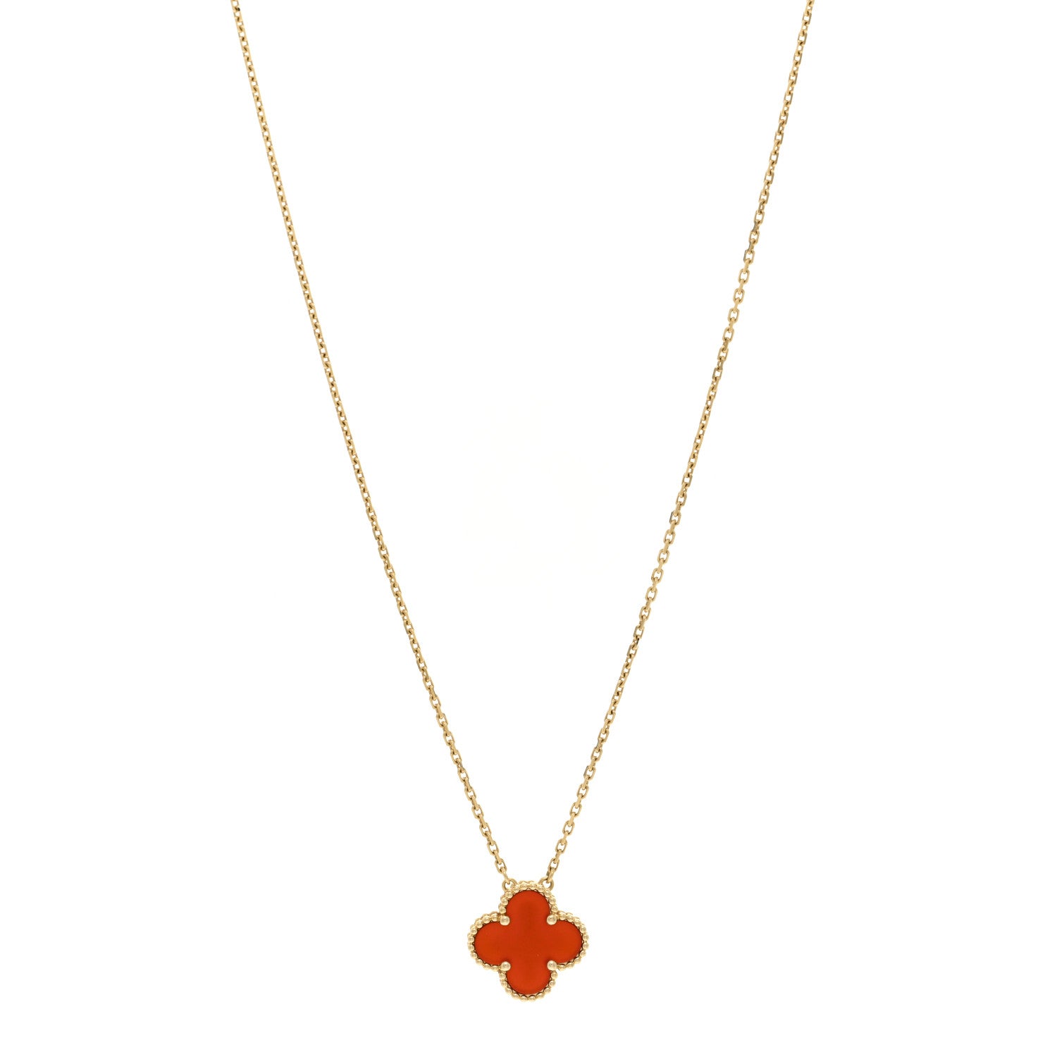 Van Cleef & Arpels 18K Yellow Gold Carnelian Vintage Alhambra Pendant Necklace 1 of 6