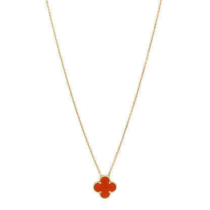 Van Cleef & Arpels 18K Yellow Gold Carnelian Vintage Alhambra Pendant Necklace 1 of 6