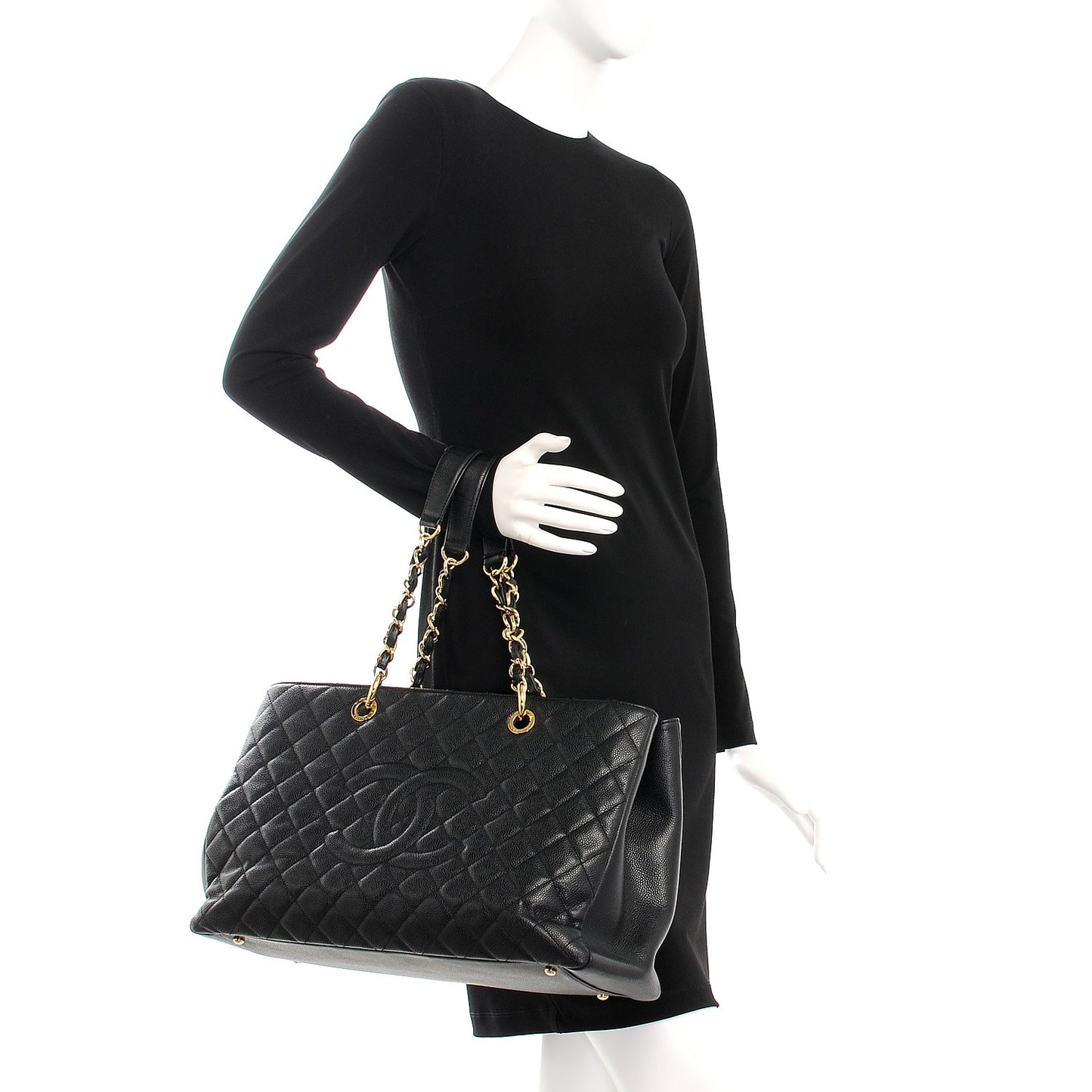 Caviar Quilted XL Grand Shopping Tote GST Black
