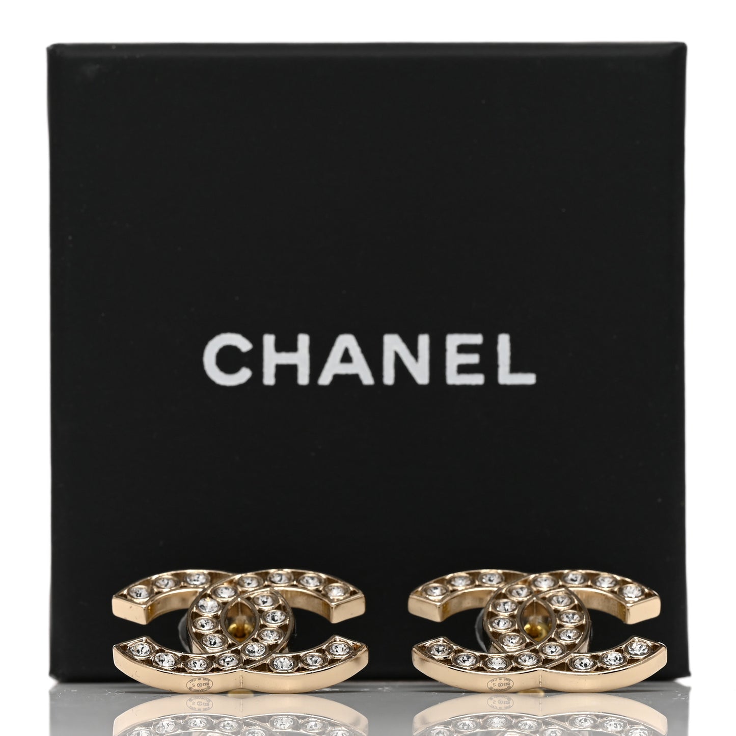 Metal Crystal Large CC Earrings Light Gold