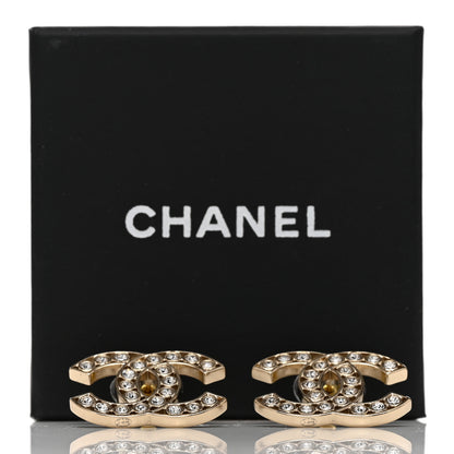 Chanel Metal Crystal Large CC Earrings Light Gold 5 of 5