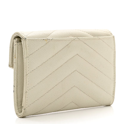 Saint Laurent Grain De Poudre Matelasse Chevron Small Monogram Envelope Wallet Crema Soft 3 of 10