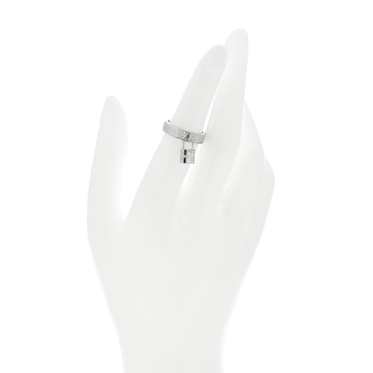 Hermes 18K White Gold Diamond MM Kelly Clochette Ring 51 5.75 3 of 8