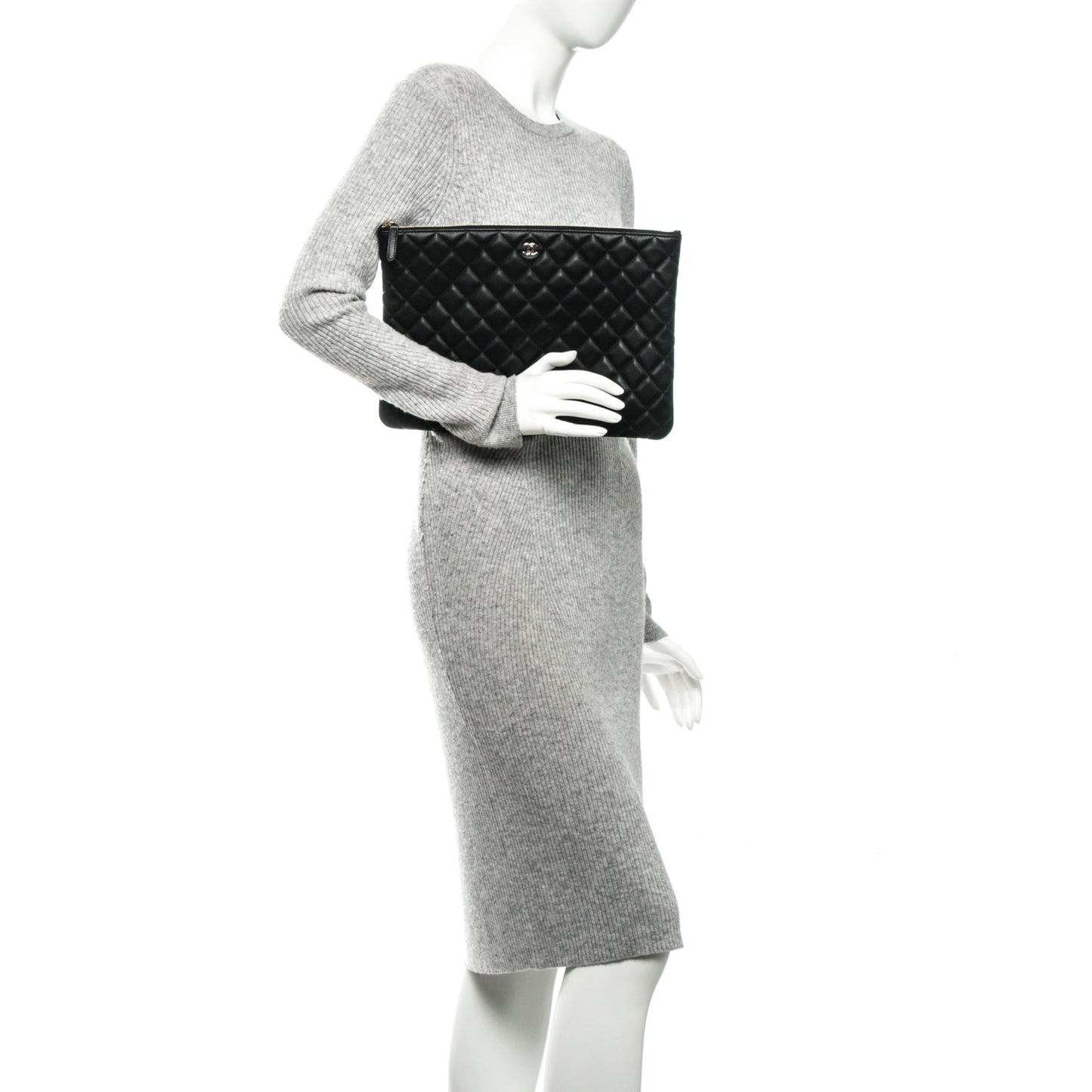 Lambskin Quilted Large Cosmetic Case Black