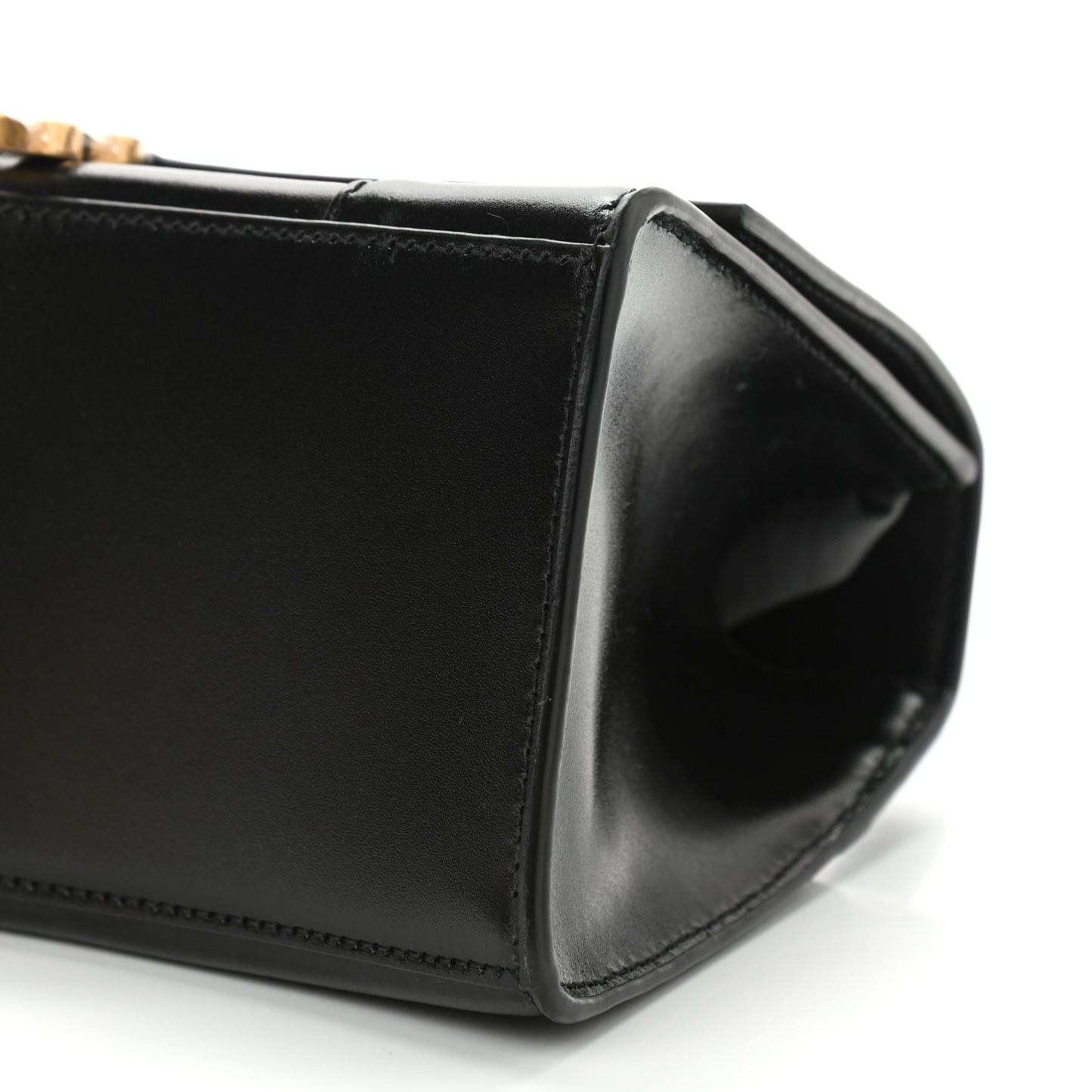 Shiny Box Calfskin Small Hourglass Top Handle Bag Black