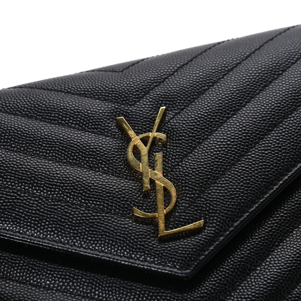Saint Laurent Grain De Poudre Matelasse Chevron Monogram Envelope Chain Wallet Black 12 of 12