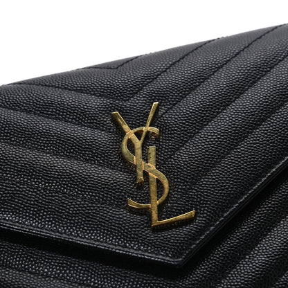Saint Laurent Grain De Poudre Matelasse Chevron Monogram Envelope Chain Wallet Black 12 of 12