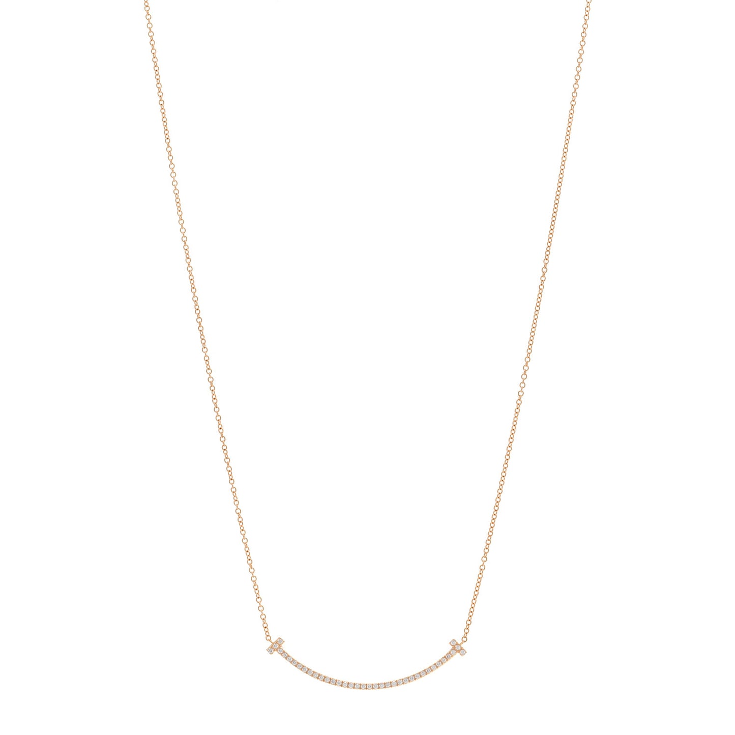 18K Rose Gold Diamond Small T Smile Pendant Necklace