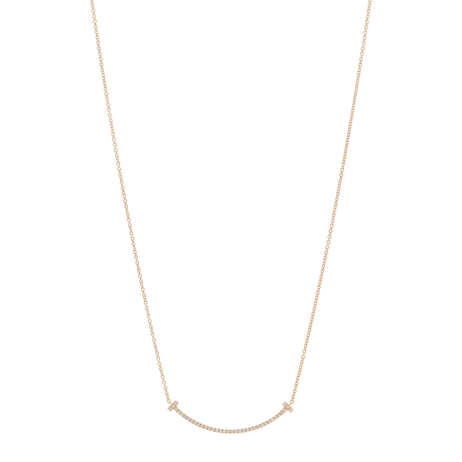 Tiffany 18K Rose Gold Diamond Small T Smile Pendant Necklace 1 of 4