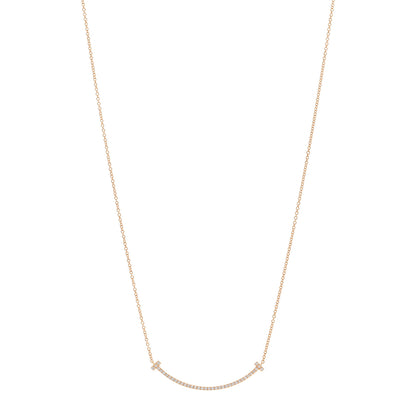 Tiffany 18K Rose Gold Diamond Small T Smile Pendant Necklace 1 of 4