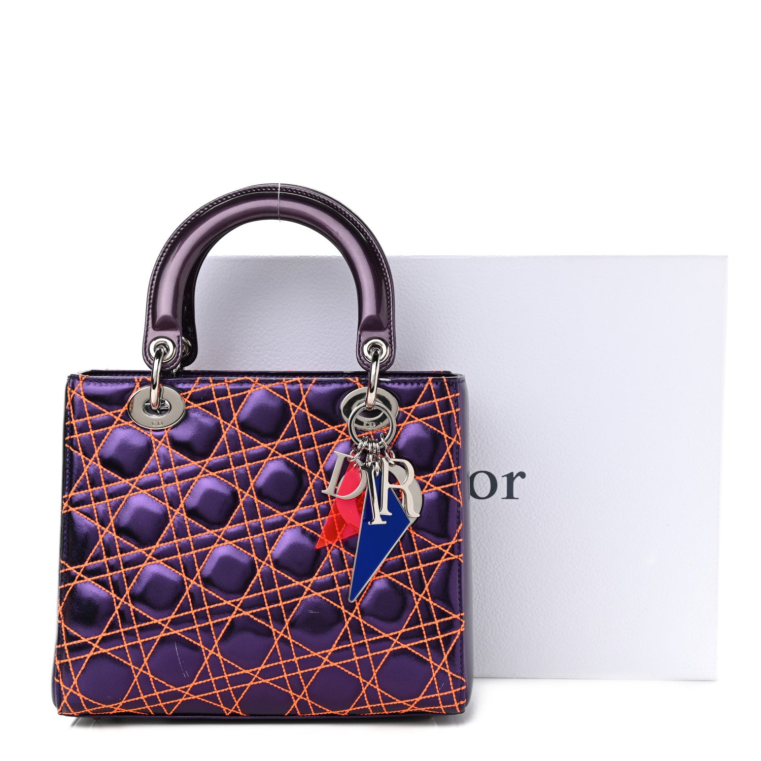 Christian Dior Metallic Lambskin Cannage Medium Anselm Reyle Lady Dior Purple Orange 15 of 15