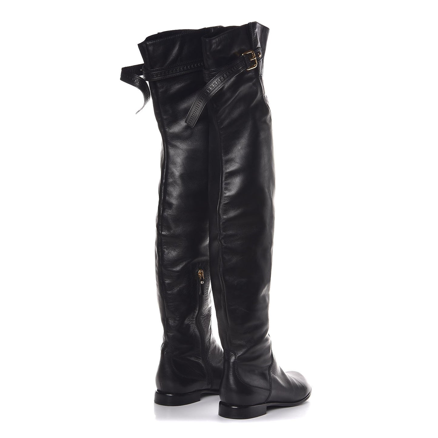 Calfskin Knee High Flat Boots 40 Black