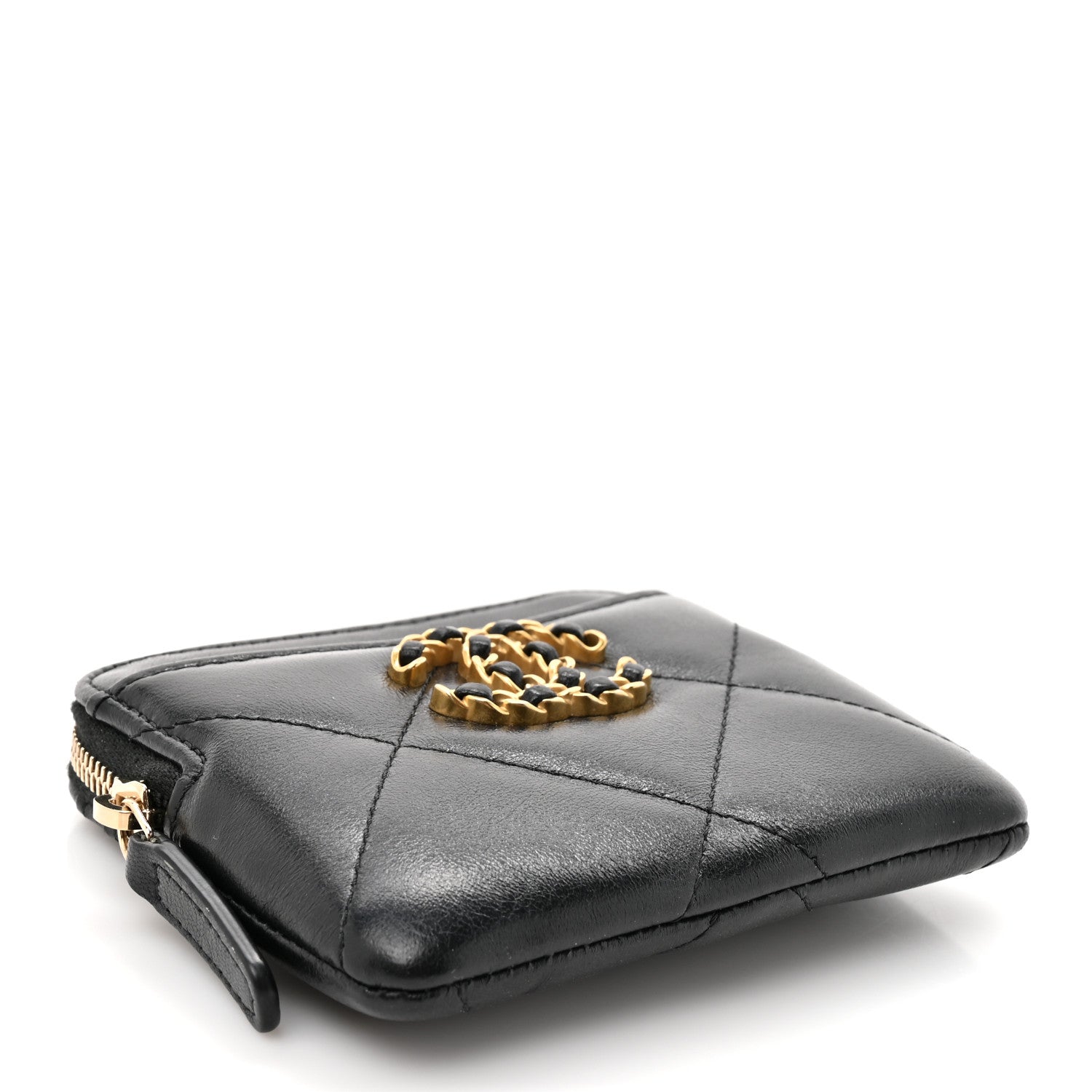 Chanel Lambskin Quilted Chanel 19 Zip Card Holder Wallet Black 4 of 7