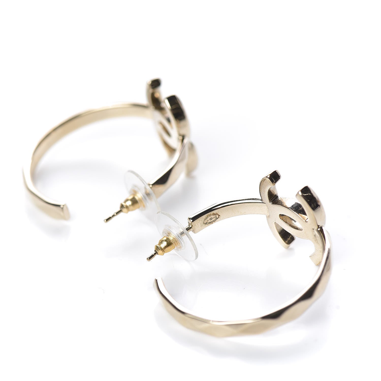 Chanel Metal Textured CC Hoop Earrings Gold 5 of 6