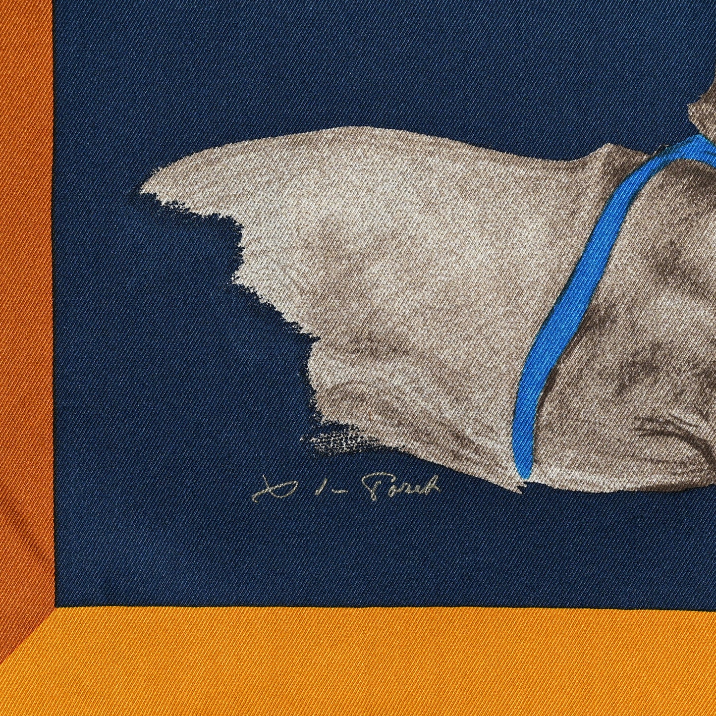Silk Les Bassets Scarf 70 Marine Sepia