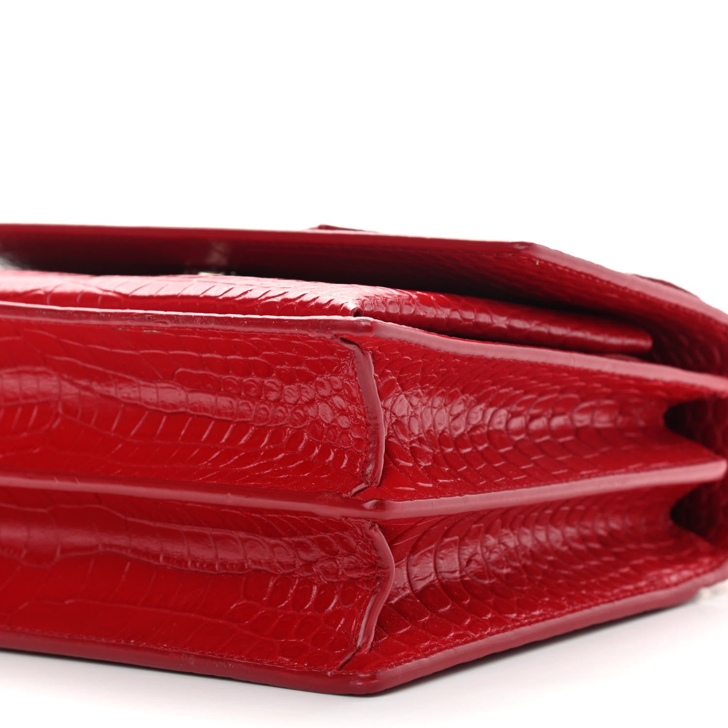 Saint Laurent Calfskin Crocodile Embossed Medium Monogram Sunset Rouge Eros 10 of 12