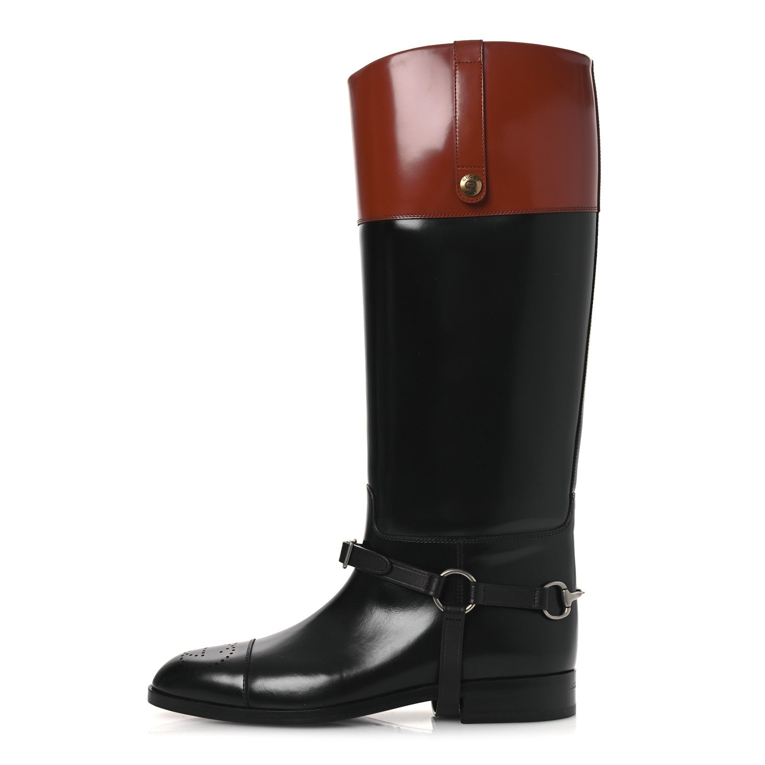 Gucci Cordovan Lux Mens Zelda Harness Riding Boots 10.5 Black Amber Honey 1 of 24