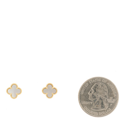Van Cleef & Arpels 18K Yellow Gold Mother of Pearl Sweet Alhambra Earrings 2 of 4