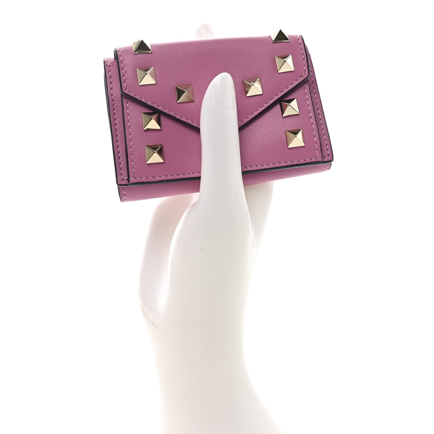 Valentino Garavani Calfskin Small Tri-Fold Rockstud Wallet Pink 2 of 7