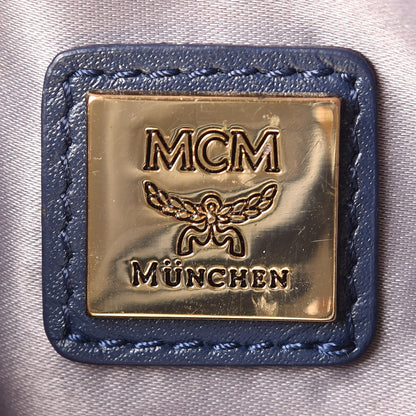 MCM Visetos Studded Mini Boston Bag White Navy 6 of 13