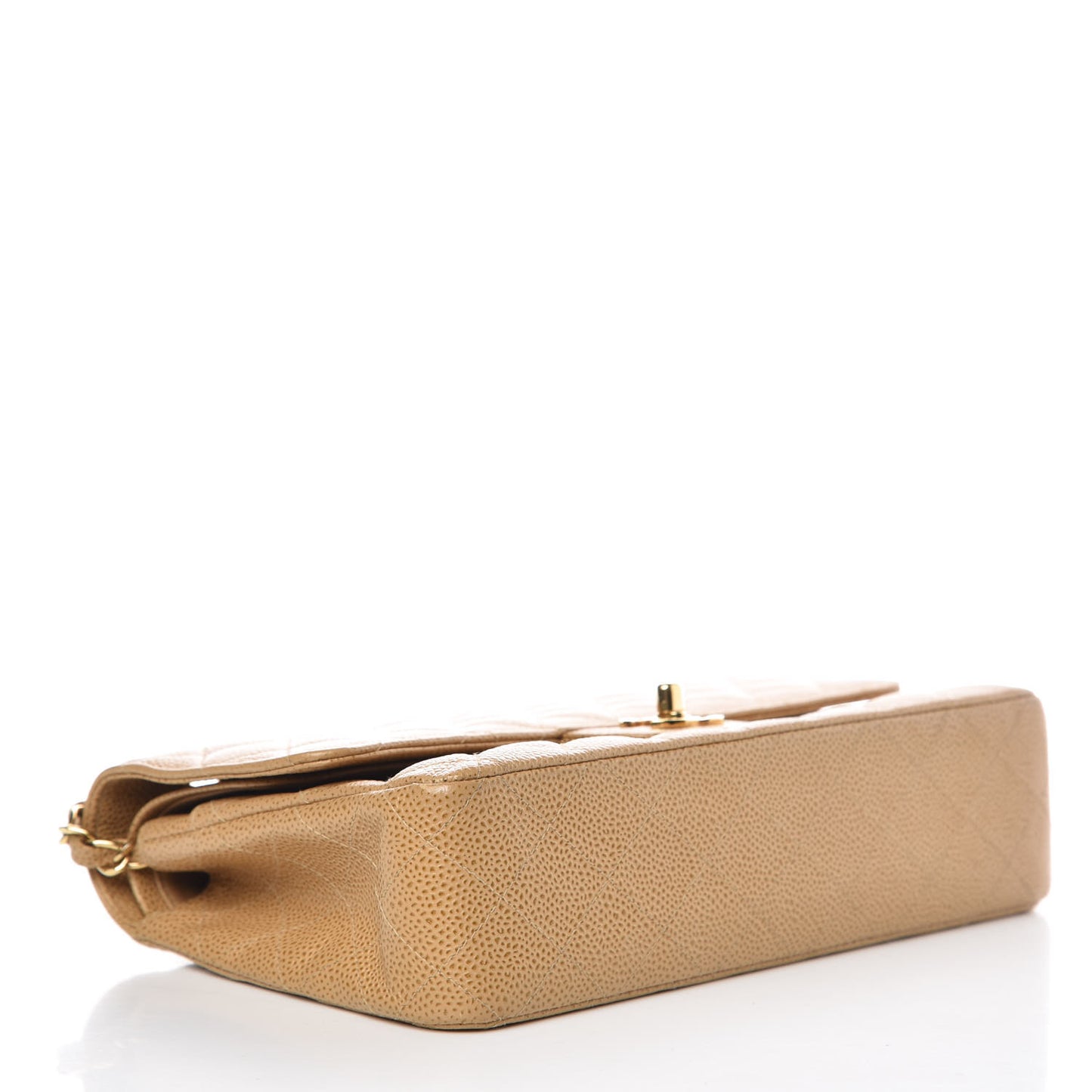 Caviar Quilted Medium Double Flap Beige
