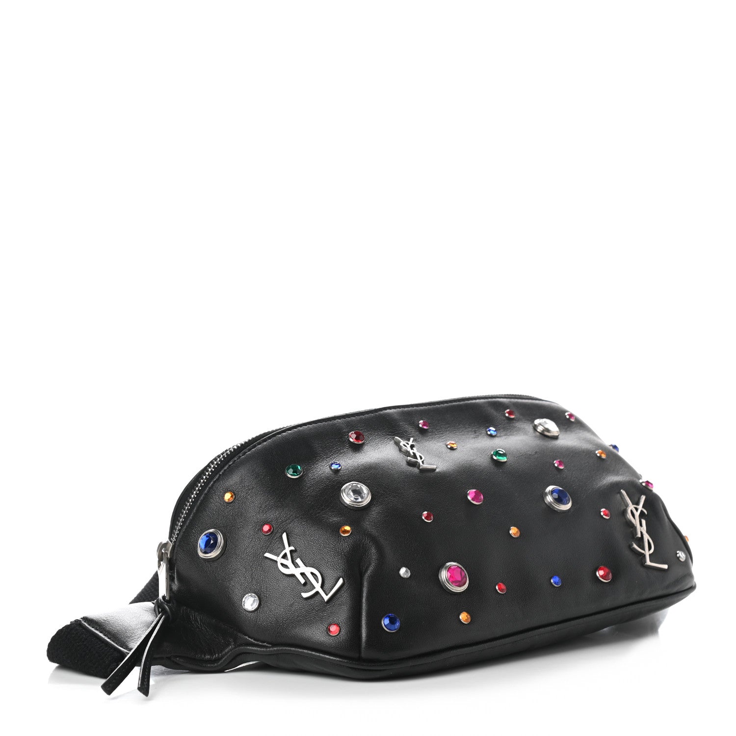 Saint Laurent Calfskin Crystal Embellished Monogram Belt Bag Black 4 of 10