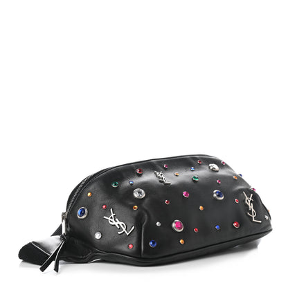 Saint Laurent Calfskin Crystal Embellished Monogram Belt Bag Black 4 of 10