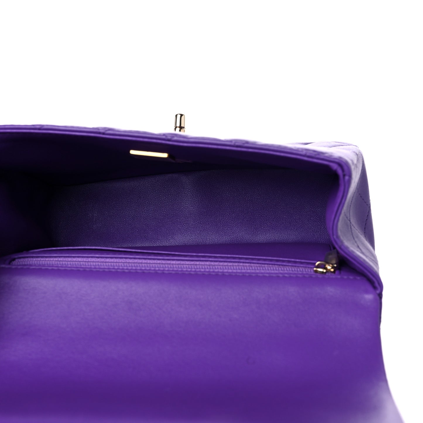 Lambskin Quilted Mini Top Handle Rectangular Flap Dark Purple